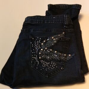 Embellished Dark Denim Skinny Jeans Waist 34 Inseam 30 Rise 10 Some Stretch